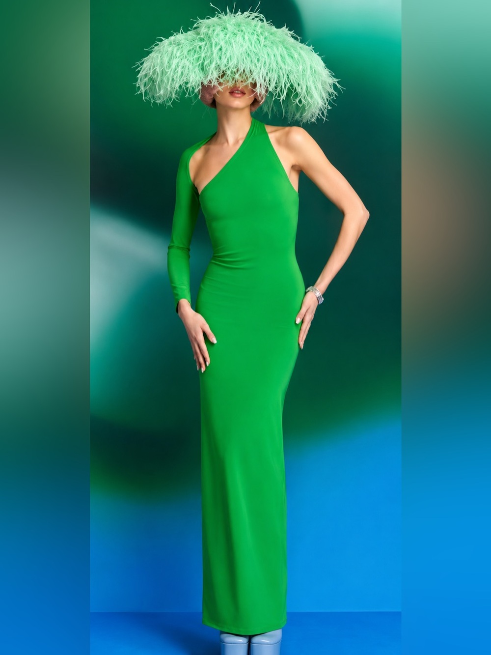 Solace London Saren Green One Shoulder Maxi Gown Formal Dress NWOT Size 6 - Picture 2 of 8